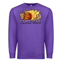 Purple game day basketball leopard flames fireball Premium Sweatshirt - HowdyJamesFarm