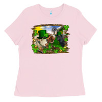 Bubblegum Pink St patrick's day cows Ladies Tee - RanaPortraitStore