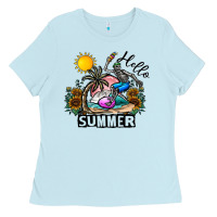 Baby Blue hello summer Ladies Tee - CowhideDigitalArt