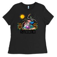 Black hello summer Ladies Tee - CowhideDigitalArt