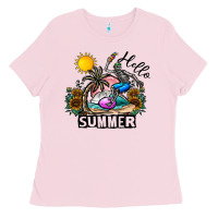 Bubblegum Pink hello summer Ladies Tee - CowhideDigitalArt