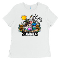 White hello summer Ladies Tee - CowhideDigitalArt
