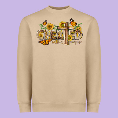 Created With A Purpose With Sunflower And Butterfl Heavyweight Sweatshirt Designed By Nancycooperartshop