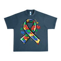 Midnight Navy autism puzzle ribbon Urban Heavy Tee - MaliasSmallBusiness