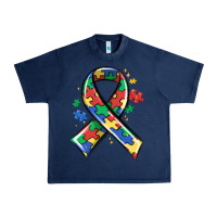 Navy autism puzzle ribbon Urban Heavy Tee - MaliasSmallBusiness