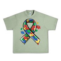 Oil Green autism puzzle ribbon Urban Heavy Tee - MaliasSmallBusiness