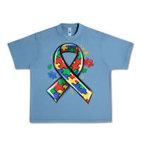 Pebble Blue autism puzzle ribbon Urban Heavy Tee - MaliasSmallBusiness