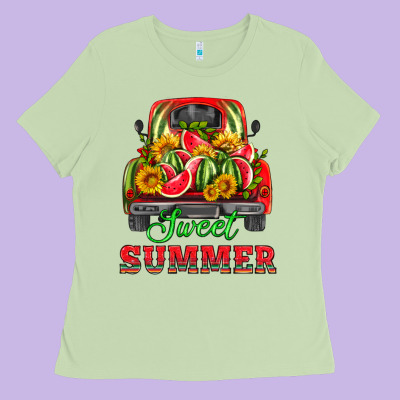 Sweet Summer Watermelon And Truck Ladies Tee Designed By Hra Design Shop