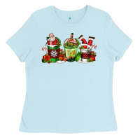 Baby Blue coffee cups with santa claus Ladies Tee - FaDigitalArtStudio