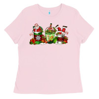 Bubblegum Pink coffee cups with santa claus Ladies Tee - FaDigitalArtStudio