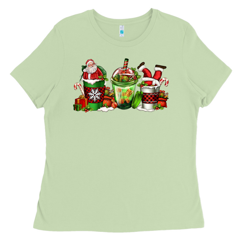 Coffee Cups With Santa Claus Ladies Tee by FaDigitalArtStudio | Teevron
