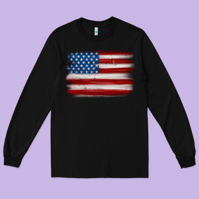 American Flag Distressed Background Long Sleeve Tee Designed By Maliassmallbusiness