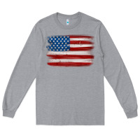 Heather Grey american flag distressed background Long Sleeve Tee - MaliasSmallBusiness