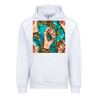 White nail art with leopard and turquoise  gemstone seamless pattern bbs Urban Hoodie - BundleAndBundleShop