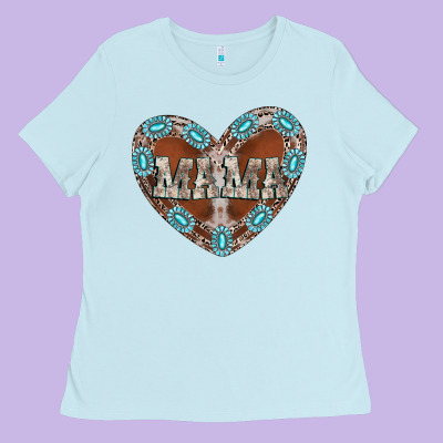 Mama Heart Cowhide Ladies Tee Designed By Cowhidedigitalart