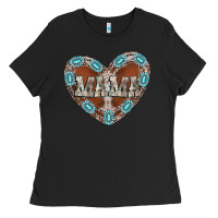 Black mama heart cowhide Ladies Tee - CowhideDigitalArt