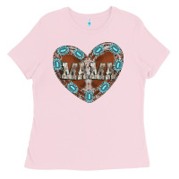 Bubblegum Pink mama heart cowhide Ladies Tee - CowhideDigitalArt