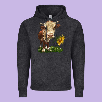Hereford Heifer With Sunflower Vintage Hoodie Designed By Lillyallendesigns