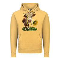 Vintage Mustard hereford heifer with sunflower Vintage Hoodie - LillyAllenDesigns