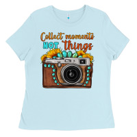 Baby Blue collect moments not things sunflower gemstone vintage camera Ladies Tee - FaDigitalArtStudio