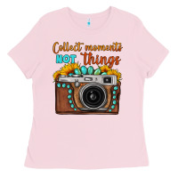 Bubblegum Pink collect moments not things sunflower gemstone vintage camera Ladies Tee - FaDigitalArtStudio