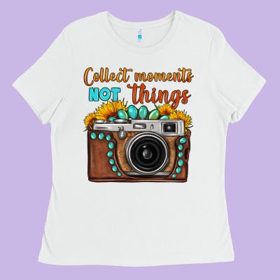 Collect Moments Not Things Sunflower Gemstone Vintage Camera Ladies Tee Designed By Fadigitalartstudio