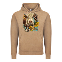 Vintage Coffee Hereford heifer with sunflower and leopard Vintage Hoodie - LillyAllenDesigns