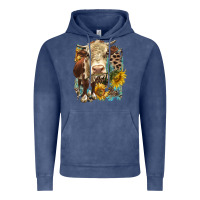 Vintage Denim Hereford heifer with sunflower and leopard Vintage Hoodie - LillyAllenDesigns