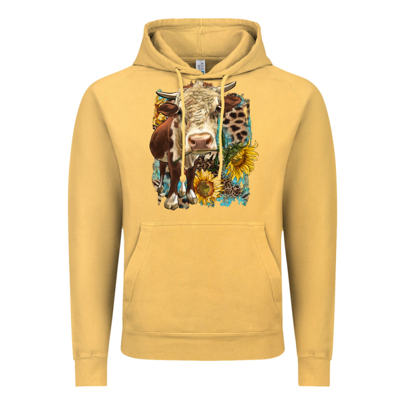 Hereford Heifer With Sunflower And Leopard Vintage Hoodie by LillyAllenDesigns | Teevron