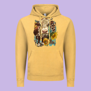 Hereford Heifer With Sunflower And Leopard Vintage Hoodie Designed By Lillyallendesigns