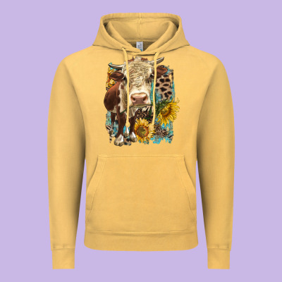 Hereford Heifer With Sunflower And Leopard Vintage Hoodie Designed By Lillyallendesigns