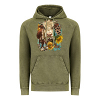 Vintage Olive Hereford heifer with sunflower and leopard Vintage Hoodie - LillyAllenDesigns