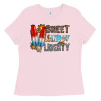 Bubblegum Pink sweet land of liberty Ladies Tee - RacoonDesign