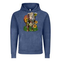 Vintage Denim hereford bull with sunflowers Vintage Hoodie - LillyAllenDesigns