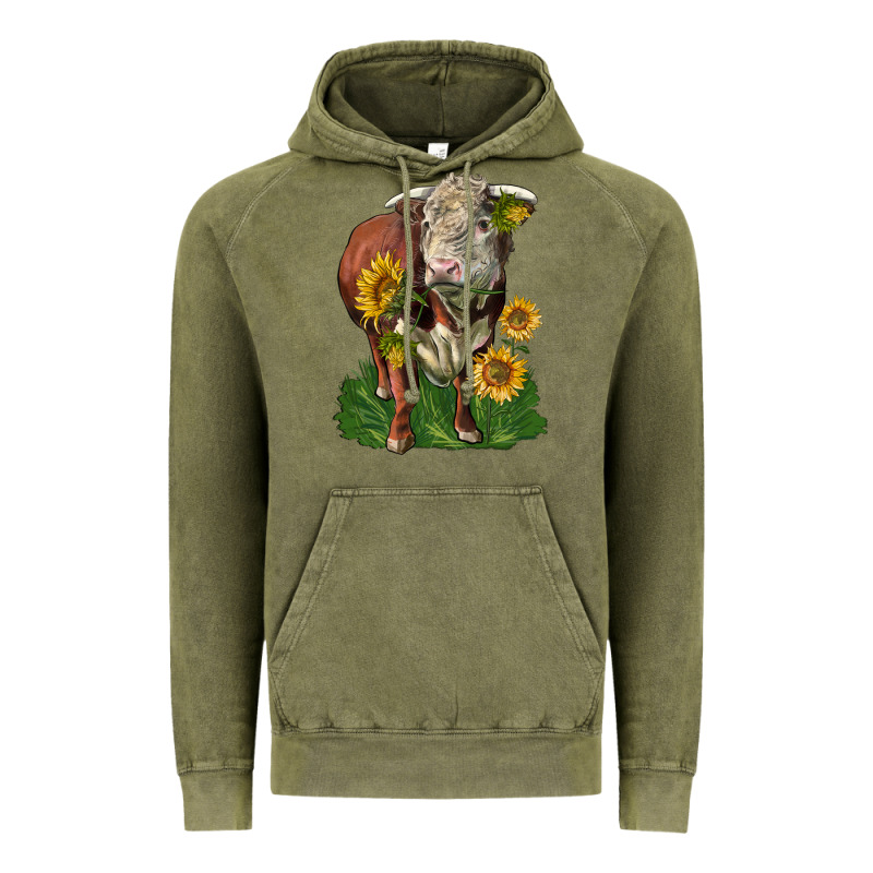 Hereford Bull With Sunflowers Vintage Hoodie by LillyAllenDesigns | Teevron