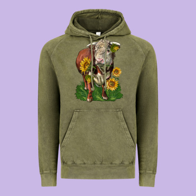 Hereford Bull With Sunflowers Vintage Hoodie Designed By Lillyallendesigns