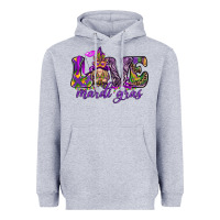 Heather Grey Love Mardi Gras with gnome Heavyweight Hoodie - HowdyJamesFarm