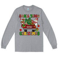 Heather Grey Christmas Santa and reindeer truck Long Sleeve Tee - MaliasSmallBusiness