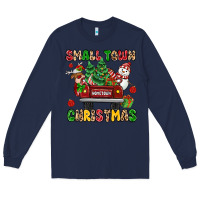 Navy Christmas Santa and reindeer truck Long Sleeve Tee - MaliasSmallBusiness