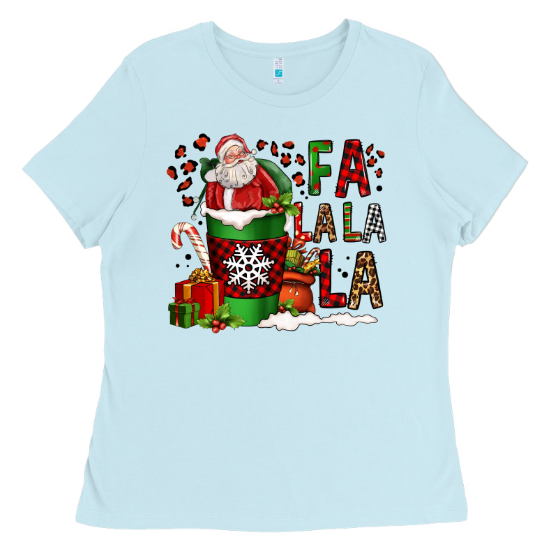 Fa La La La La Christmas Santa Claus Coffee Cup Ladies Tee by FaDigitalArtStudio | Teevron