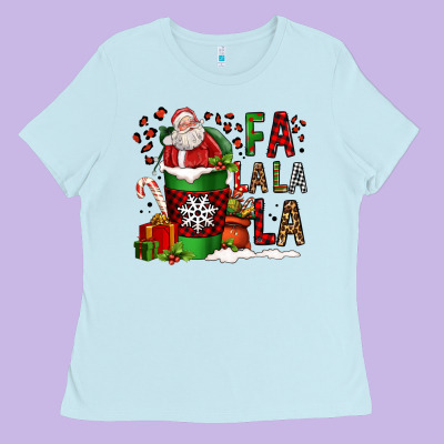 Fa La La La La Christmas Santa Claus Coffee Cup Ladies Tee Designed By Fadigitalartstudio