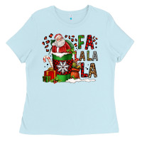 Baby Blue fa la la la la christmas santa claus coffee cup Ladies Tee - FaDigitalArtStudio