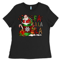 Black fa la la la la christmas santa claus coffee cup Ladies Tee - FaDigitalArtStudio