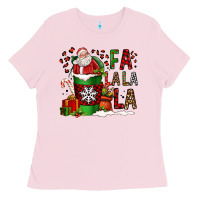 Bubblegum Pink fa la la la la christmas santa claus coffee cup Ladies Tee - FaDigitalArtStudio