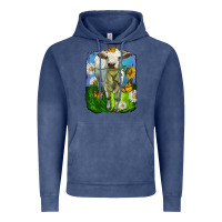 Vintage Denim charolais heifer with sunflower and daisies Vintage Hoodie - LillyAllenDesigns