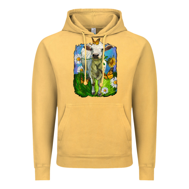 Charolais Heifer With Sunflower And Daisies Vintage Hoodie by LillyAllenDesigns | Teevron