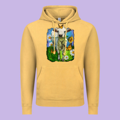Charolais Heifer With Sunflower And Daisies Vintage Hoodie Designed By Lillyallendesigns