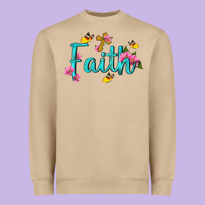 Faith With Flower And Butterfly Heavyweight Sweatshirt Designed By Nancycooperartshop