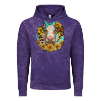 Cloud Purple simmental heifer with sunflowers and leopard Vintage Hoodie - LillyAllenDesigns