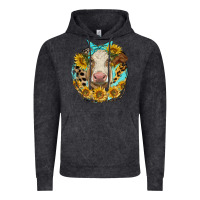 Vintage Black simmental heifer with sunflowers and leopard Vintage Hoodie - LillyAllenDesigns